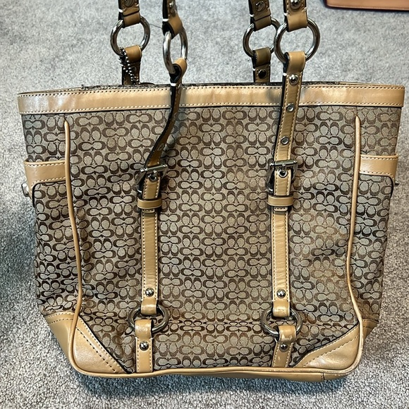 Coach Signature Jacquard Tan Leather Canvas “C” Monogram Tote Bag M0749-F11526 - Picture 3 of 10
